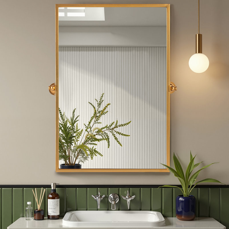 Miroir rotatif rectangulaire 24 po x 36 po moderne, miroir de meuble-lavabo mural en métal doré Miiror