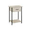 Table d'appoint contemporaine à 2 niveaux avec tiroir de rangement, pieds en métal et finition en stratifié de pierre pour le salon-1913884050