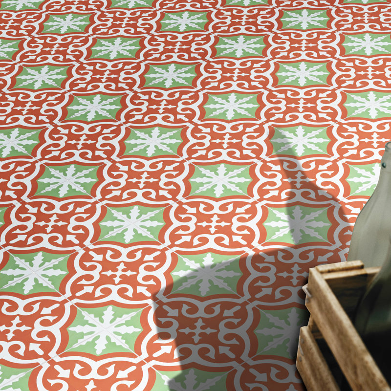 Argana 8" x 8" Cement Patterned Wall & Floor Tile, Red/Green