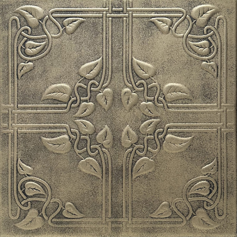 Tuile de plafond en polystyrène collé 1,6 pi x 1,6 pi Ivy Leaves, Laiton antique