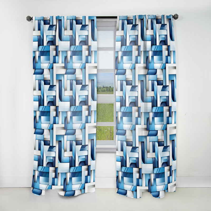 Blocs géométriques blancs et bleus Harmony II - Rideau moderne - Velours obscurcissant - 1 panneau, L 52 po x L 90 po