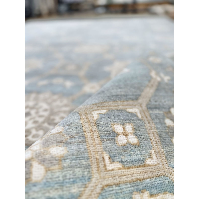 Proprietary Patterns Wool Geometric Area Rug in Crescent Blue, Rectangle 9' x 12'