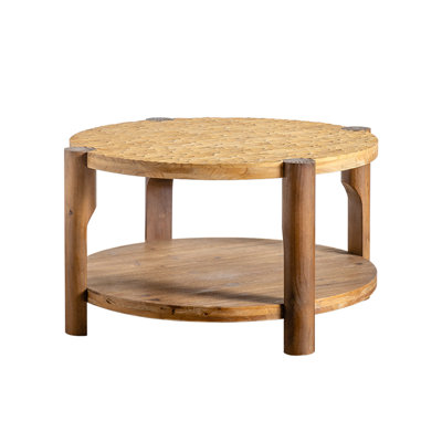 Table basse ronde en bois massif pour le salon, table basse ronde à 2 niveaux avec tablette de rangement, table basse moderne Mid-Century, espace restreint pour la maison, assemblage facile