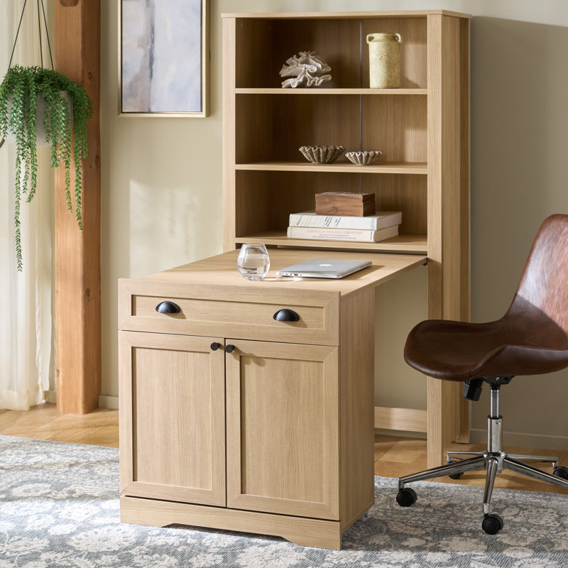 Vero Bookcase With Folding Desk And Cabinet, Natural