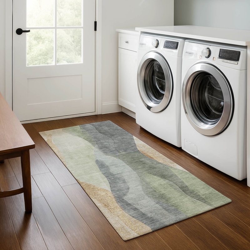 Premium Machine Washable Prado AMF1989 Waves Rug, Runner 2'3" x 7'6"