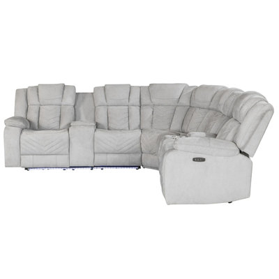 Ash Sectional , Solid Wood Structure, 100% Upholstery, Power Recline Options, Button Actuation, Cup Holders, , Gray Fabric, 95.07in X 41.38in, 348.18lb Lounger, Contemporary Flair, Body, Upholstery