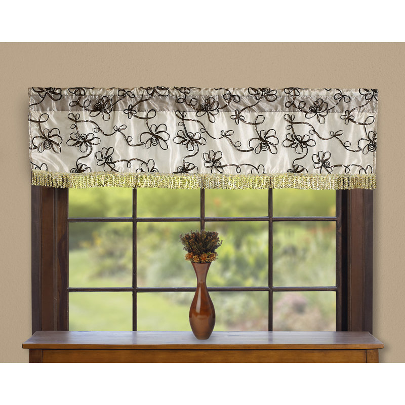 Jupe de fenêtre 60" à broderies de style floral rétro Pyper, Brun