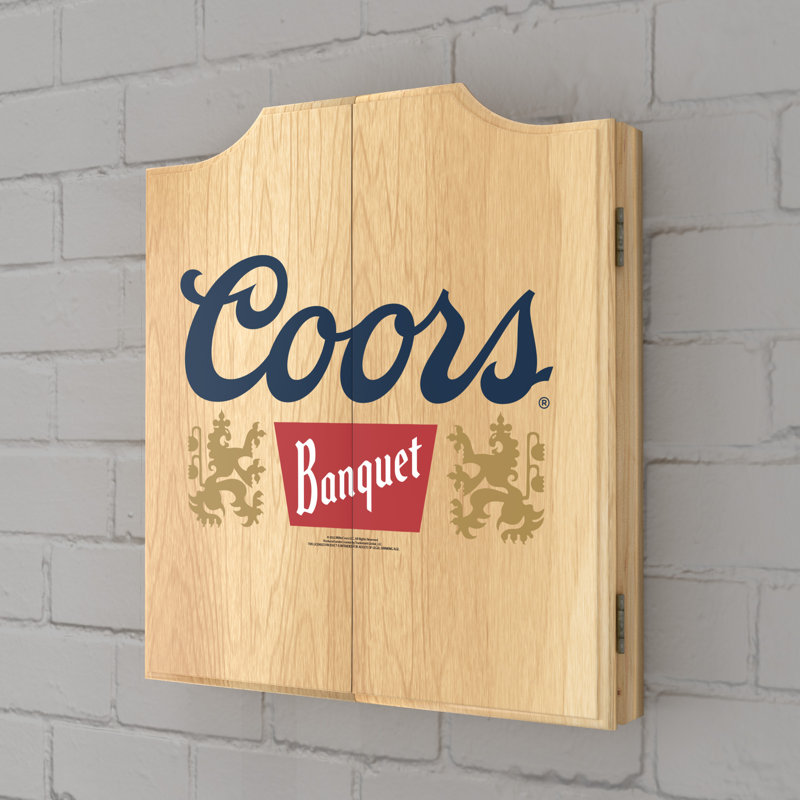 Coors Banquet Logo Wood Dartboard Cabinet Set with Darts