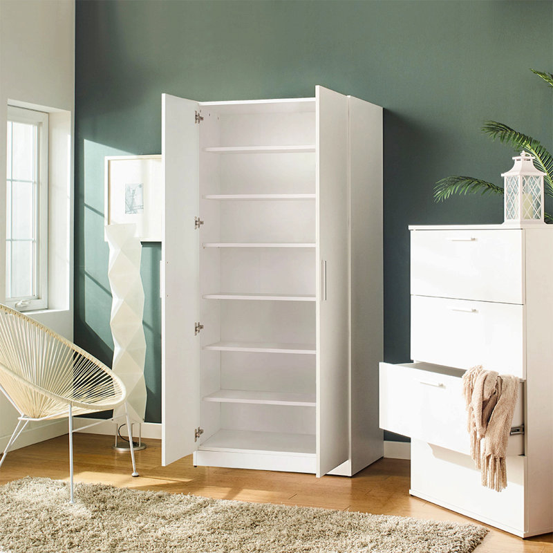 Armoire à chaussures haute avec six tablettes en blanc