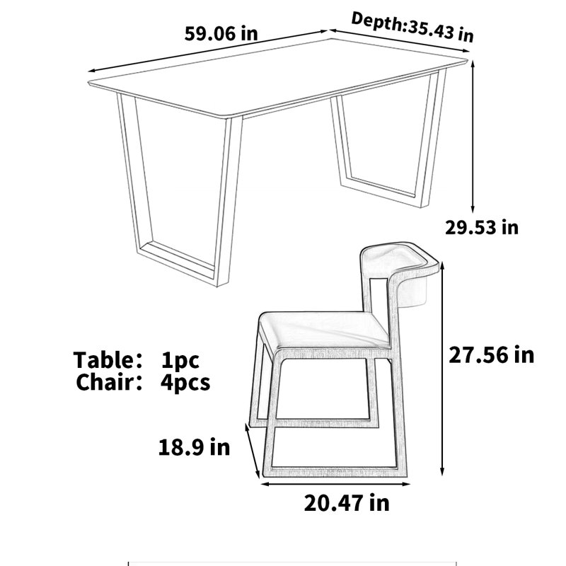 Table de salle à manger rectangulaire, H 29,53 po x L 59,06 po x l 35,43 po