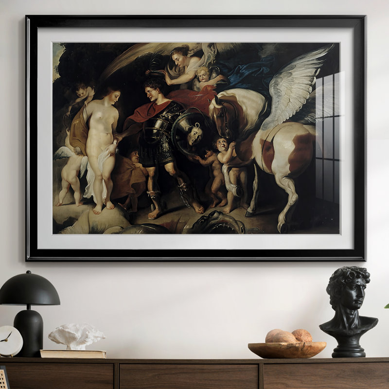 Persée et Andromède - Peter Paul Rubens - reproduction encadrée avec passe-partout et verre - c. 1622, 26.5x36.5, Noir