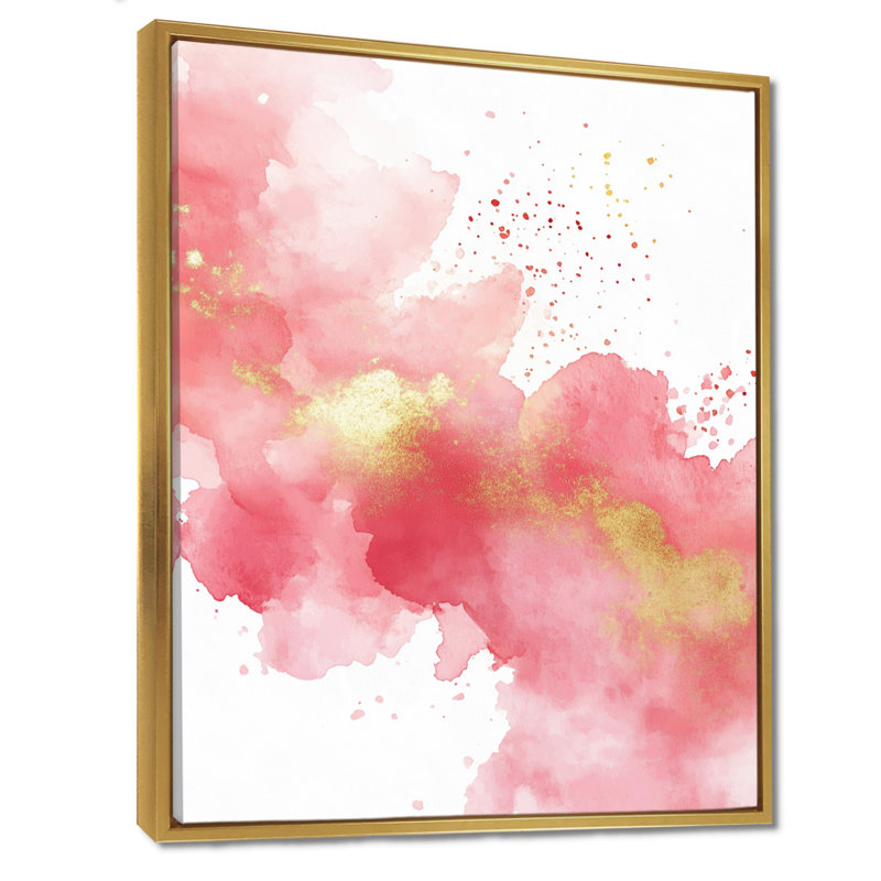 Art mural abstrait rosé, décor de toile rose, éclat rosé doux, H 20 po x l 12 po, Cadre flottant doré