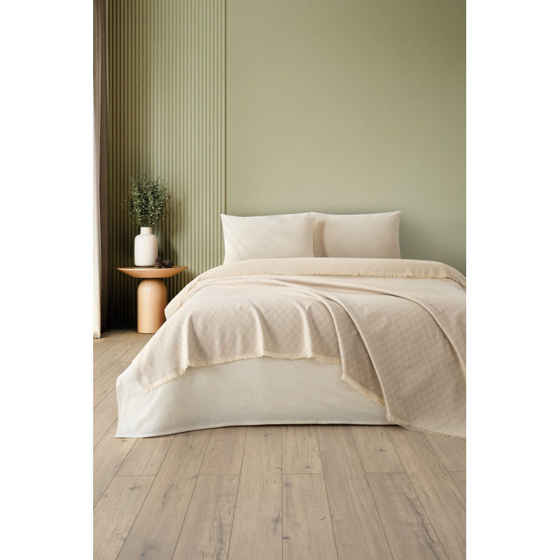 100% Cotton Double Pique Bedspread, Beige, 82.7 x 90.6 inches | Machine Washable at 86-104°F | Soft, Durable & Elegant Design | Perfect for Home Decor & Cozy Comfort in Any Bedroom