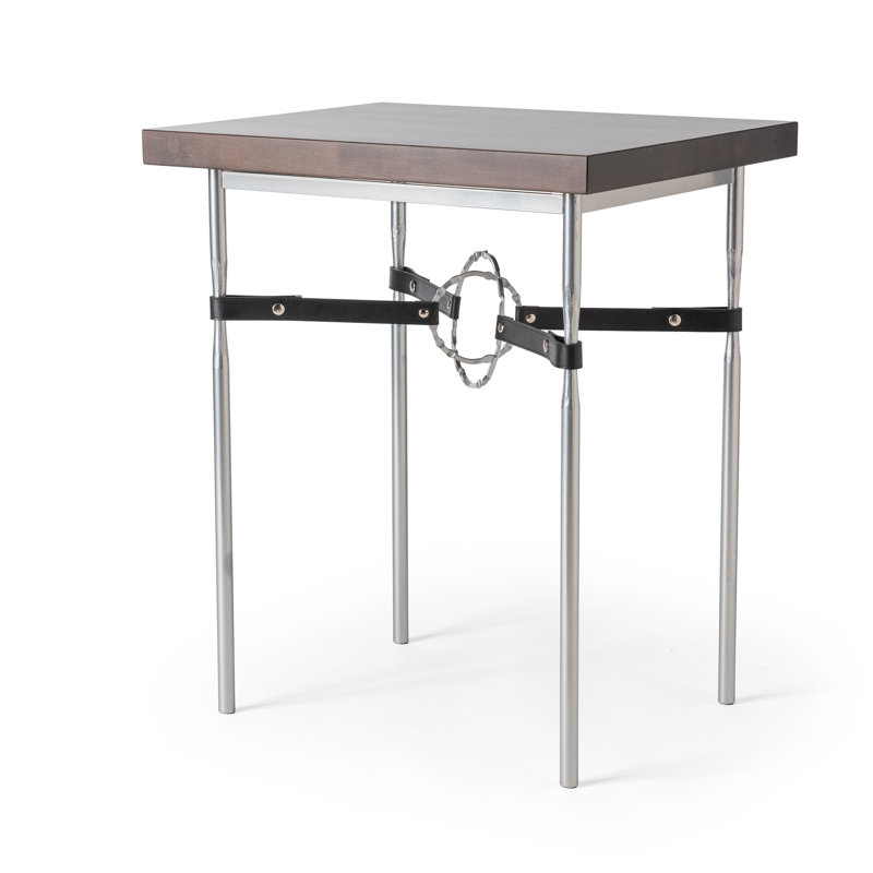 Equus Wood Top Side Table, Sterling, Sterling, Black Leather