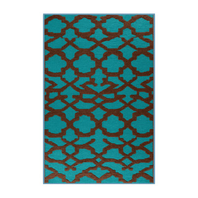 Machine Washable Trellis Blue Area Rug
