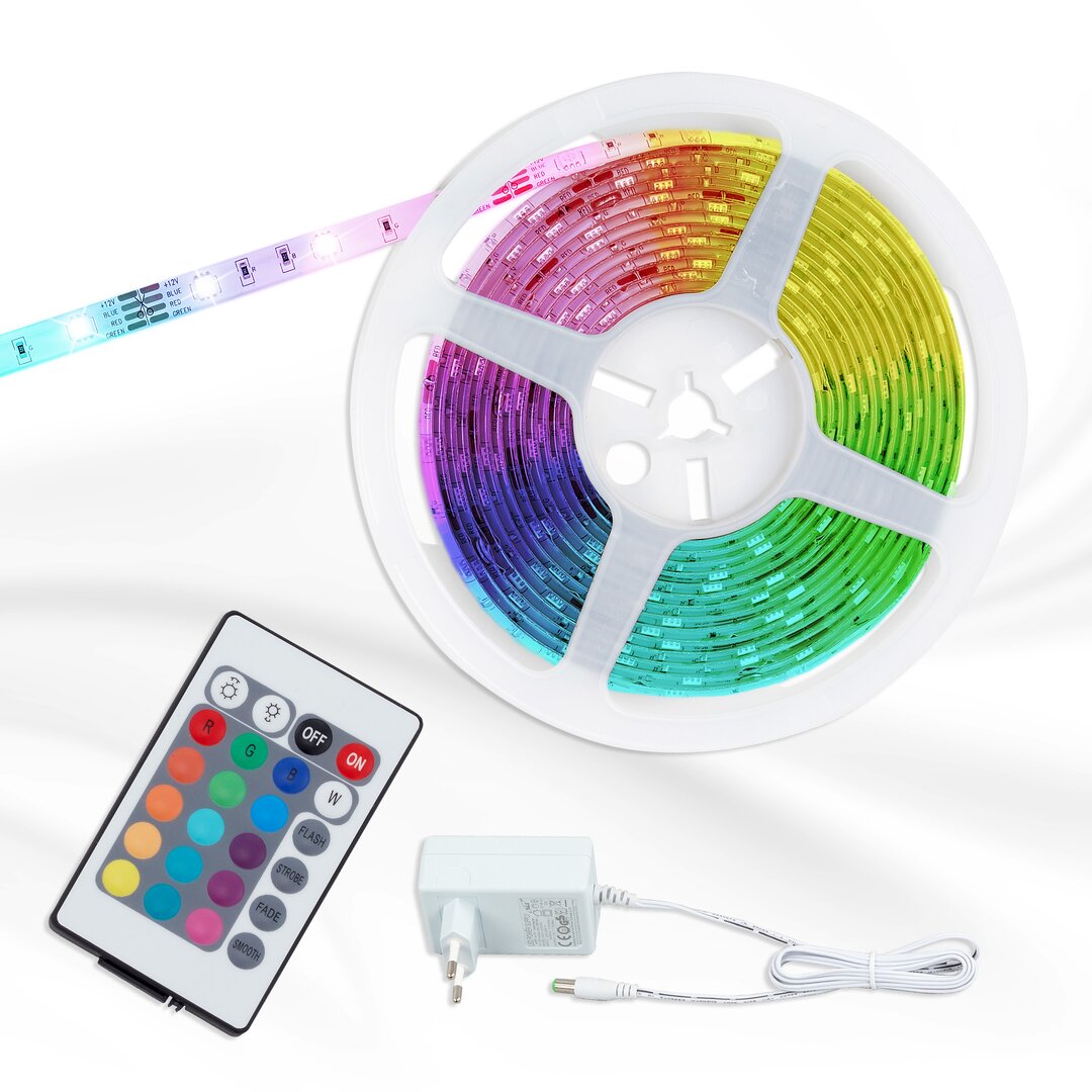 LED Band 5m, LED Strip Farbwechsel, silikonummantelt, selbstklebend, 150 x RGB-LED 0,16W, Kunststoff, 24 Watt, Weiß