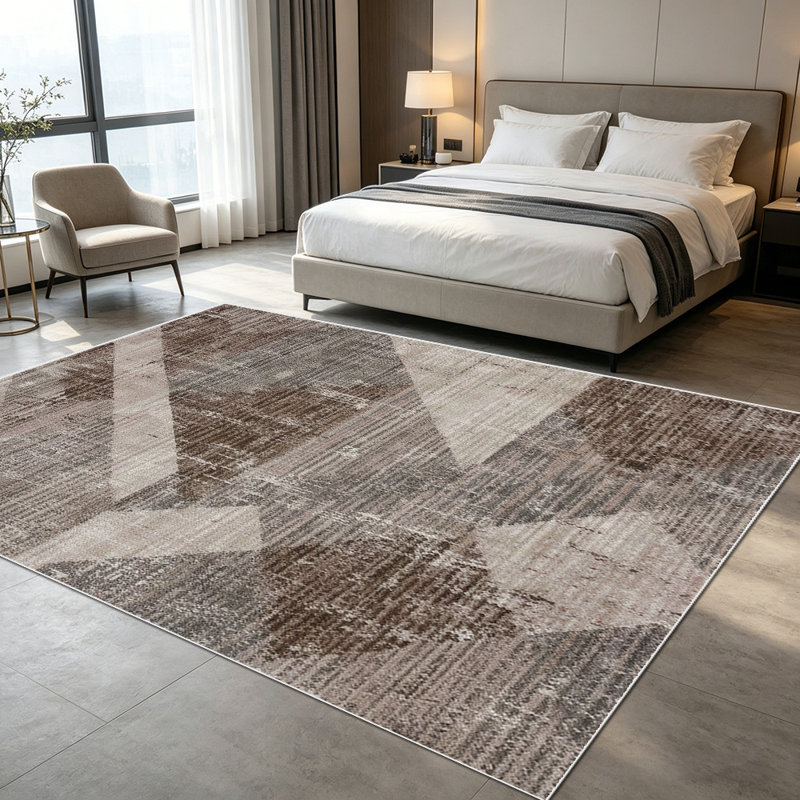 1PC Distressed Geometric Patchwork Neutral Brown Taupe area rugs for Living Room, Soft, All seasons, Easy-maintain, Washable Indoor mat, Farmhouse suitable for for dining table area, bedroom, entryway...