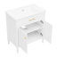 Meuble-lavabo blanc 31 po avec lavabo, fonctionnalité de fermeture en douceur, tablette réglable, conception incurvée, pieds en bois d'hévéa, poignées dorées mates, portes d'armoire compactes, tablettes intérieures,-1204839058