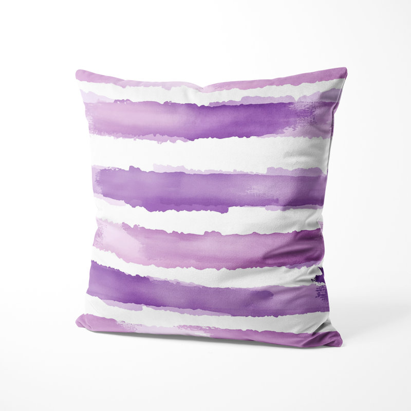 Coussin French Country - Coussin rayé à rayures mauve et blanc lavande, H 16 po x l 16 po