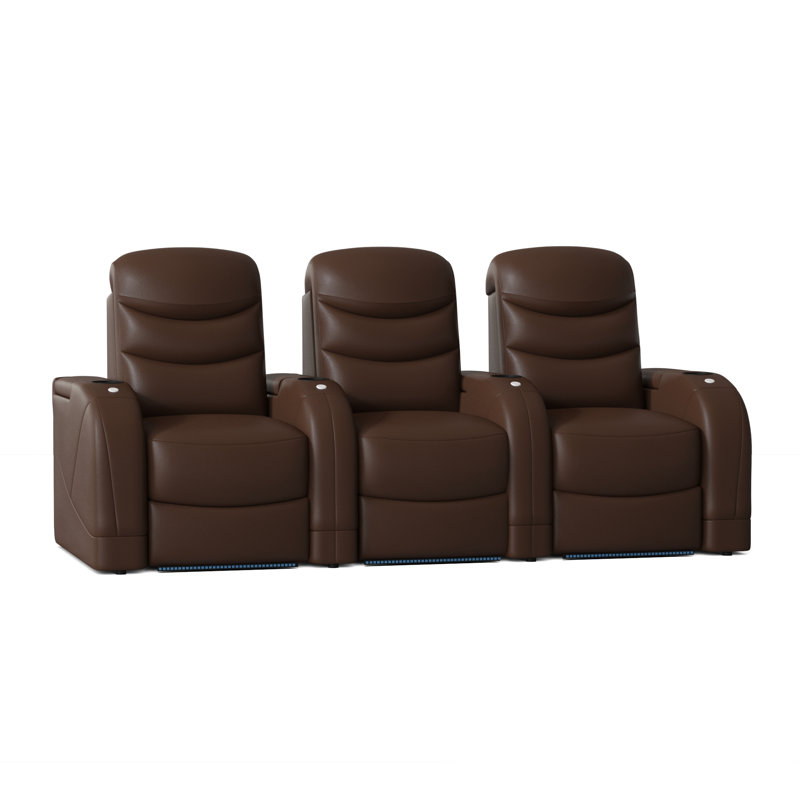 Stealth HR Series Upholstered Microfiber / Microsuede and Top Grain Leather Power Reclining Home Theater Seating with Cup Holder
