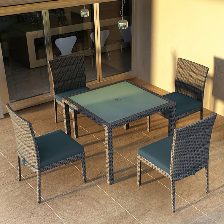 Suffern 4 - Person Premium All-Weather Wicker Patio Dining Set with Square Table