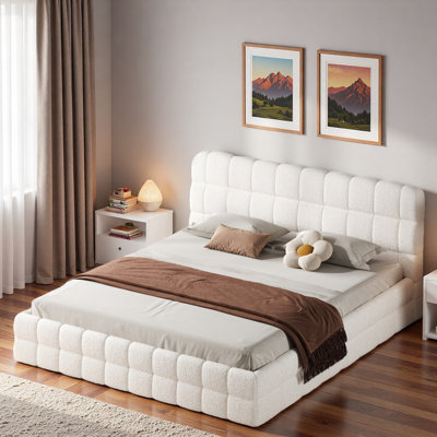 Elegant Upholstered Platform Bed With Stitching Details And Strong Support
