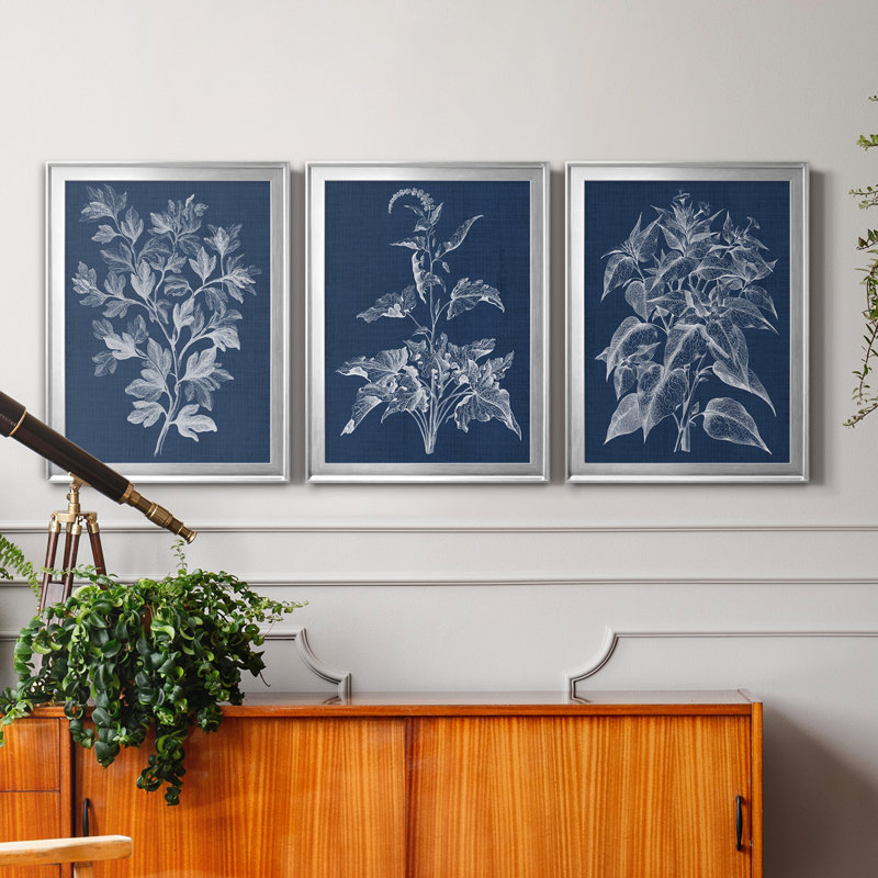 «Foliage Chintz I», ensemble de 3 peintures sur toile encadrées, Encadrement argenté, H 22,5 po x l 91,5 po x P 1,5 po