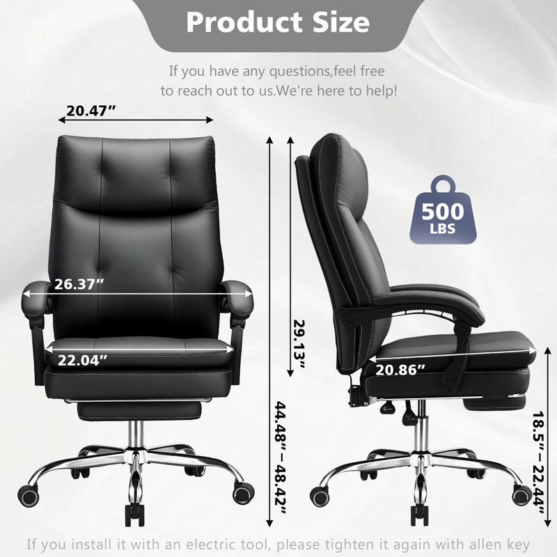 500Lbs Heavy Duty Office Chair With Foot Rest,Reclining Big And Tall Office Chair With Pocket Spring Cushion, Comfy High Back With Adjustable Lumbar Support