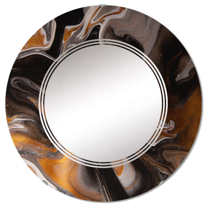 Miroir mural orange et noir Marble Waves II, 24 po x 24 po