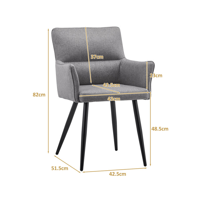 Brooklyn 48.5cm H Linen Upholstered Metal Armchair, Grey