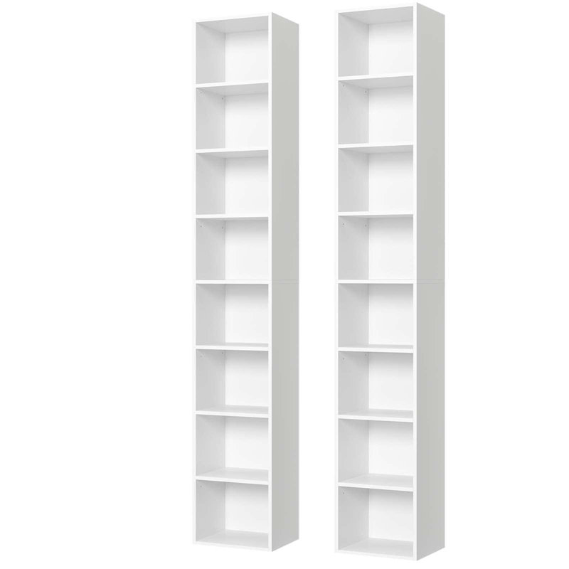 Brenya 8-Tier Thin and Tall Bookshelf with Open Adjustable Shelf, White