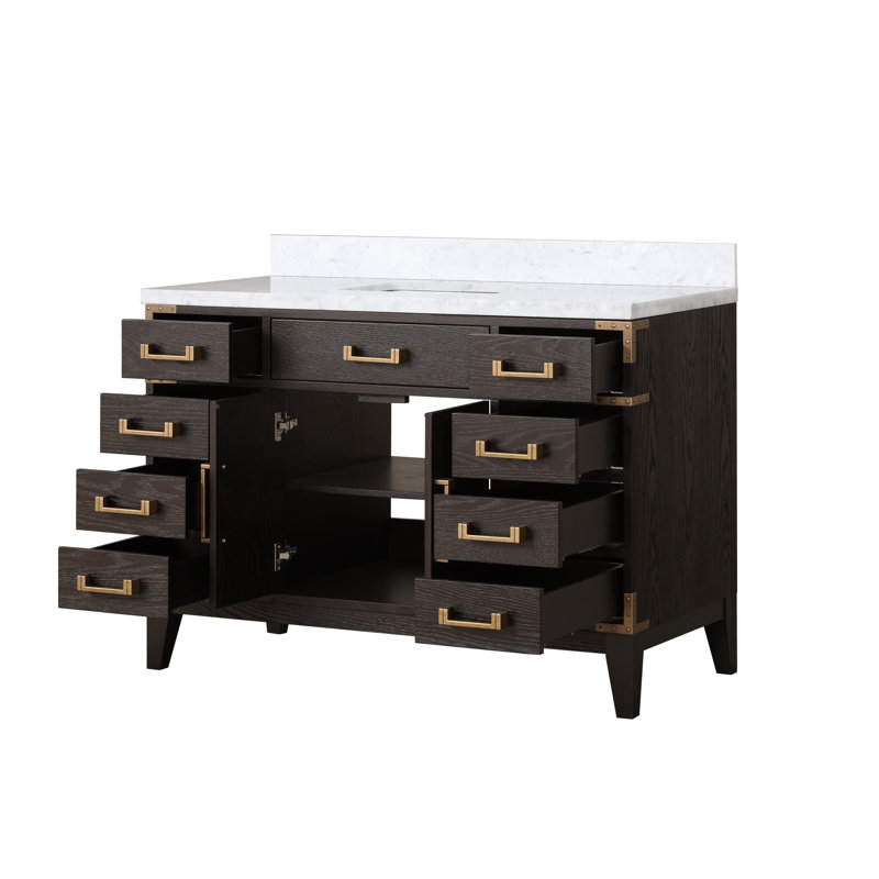 Laurel 48 in W x 22 in D Single Bath Vanity Top, White Carrara Marble, Brown Oak