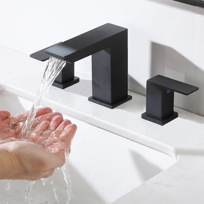 Widespread Black Bathroom Faucet 3 Hole, 2-Handle Bathroom Sink Faucet With Drain Assembly