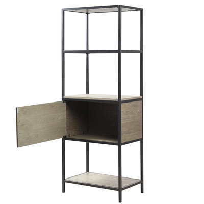 Grey Bookcase With Storage Cabinet - Metal Frame For Bedroom & Living Room Gray Finish Displaying Decorative Items