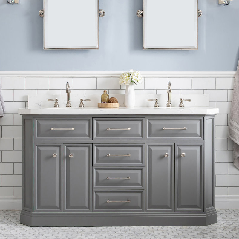 Palace 60'' W Double Vanity, Cashmere Gray, Polished Nickel