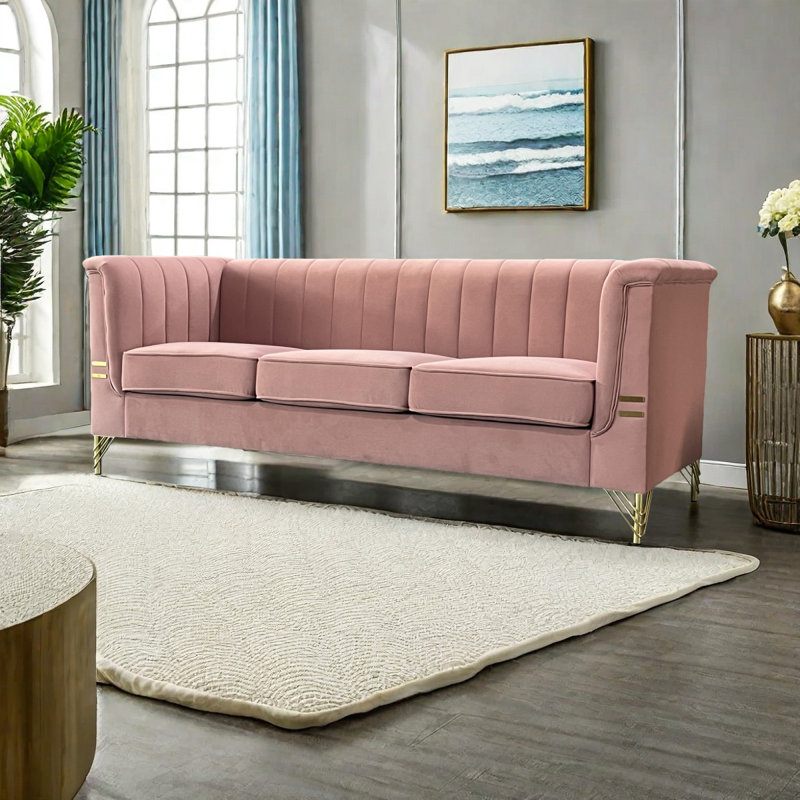 Canapé en velours, canapé Chesterfield, canapé Living, canapé en velours Friscia, Velours rose
