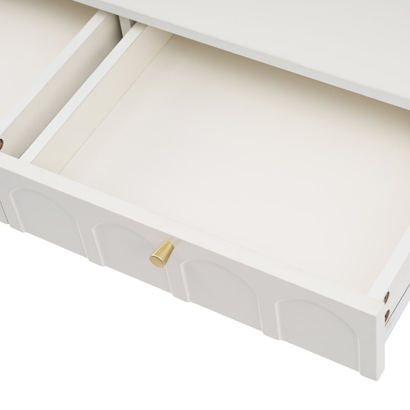 Coiffeuse à double tiroir blanc crème avec pieds en métal pour la productivité du bureau à domicile