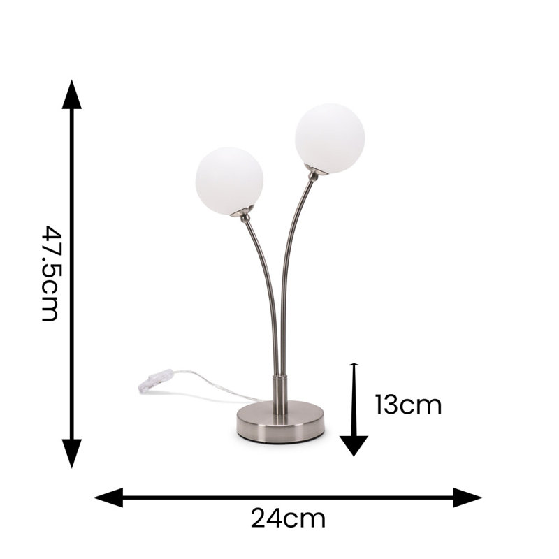 Velika 2 Arm Opaque Globe Table Lamp Light, Silver