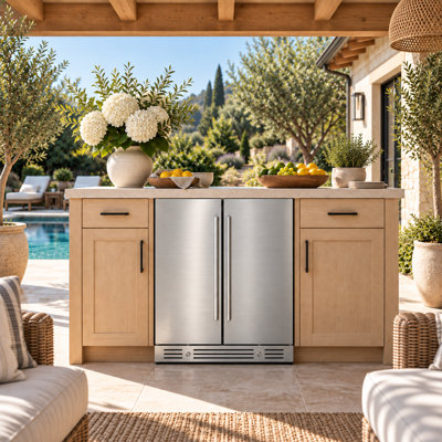 30'' Dual Zone Wine and Beverage Cooler, 33-Bottle & 80-Can Stainless Steel Refrigerator