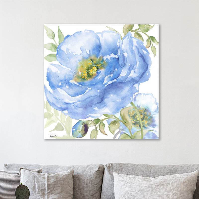 « indigo fleur ii » par tre sorelle studios, reproduction d’art sur toile tendue, H 30 po x l 30 po x P 1,5 po