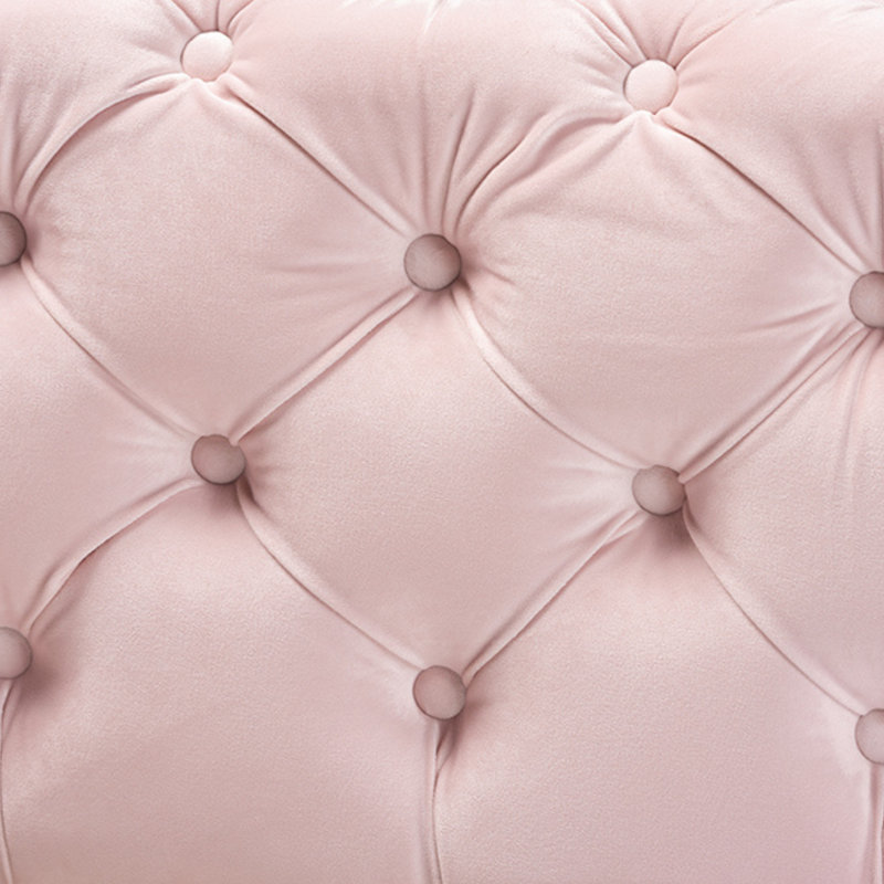 Monice Button Tufted Ottoman Bench in Light Pink Fabric & Gold Finish, 16.2" H X 47.74" W X 20.3" D