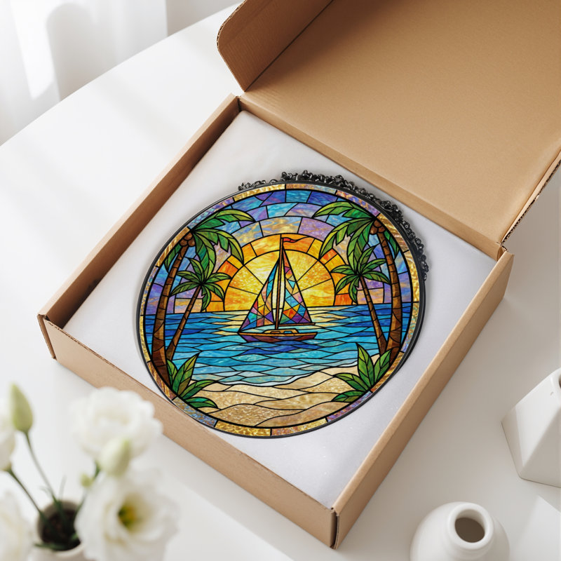 Panneau de vitrail 12 "H Sunset, H 12 po x l 12 po