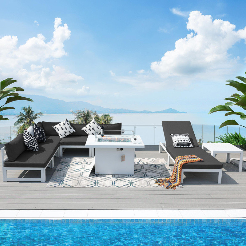 Lich 6 - Person Modular Patio Conversation Set with Cushions, Gray