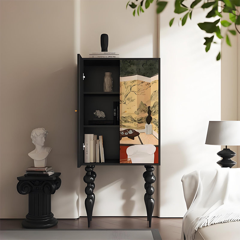 Solid Wood High Leg Cabinet with Vintage Pattern