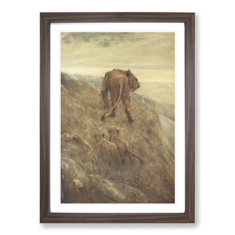 Lion and Cubs by John Macallan Swan - Picture Frame Painting, 48cm H x 36cm W x 2cm D, Walnut Framed