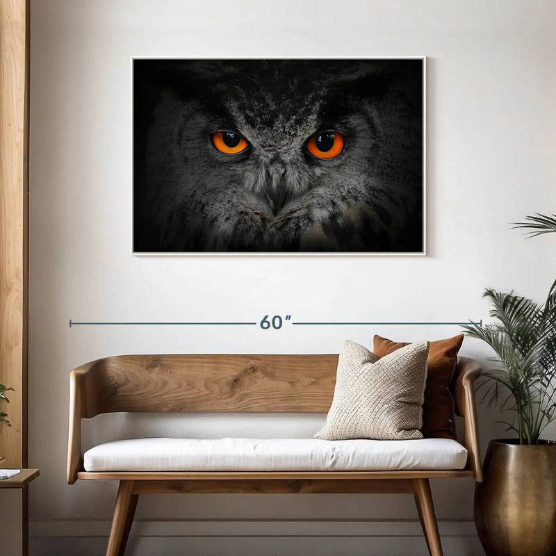 Hibou gris envoûtant, Cadre flottant blanc, 43 po x 29 po