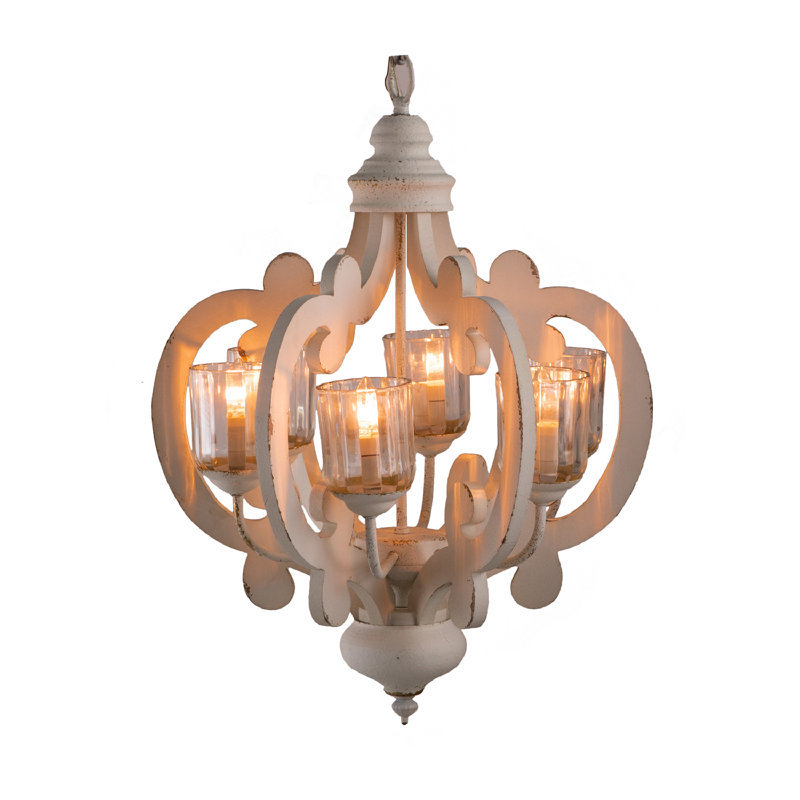 Lustre géométrique à 6 lumières Hayre, Crème