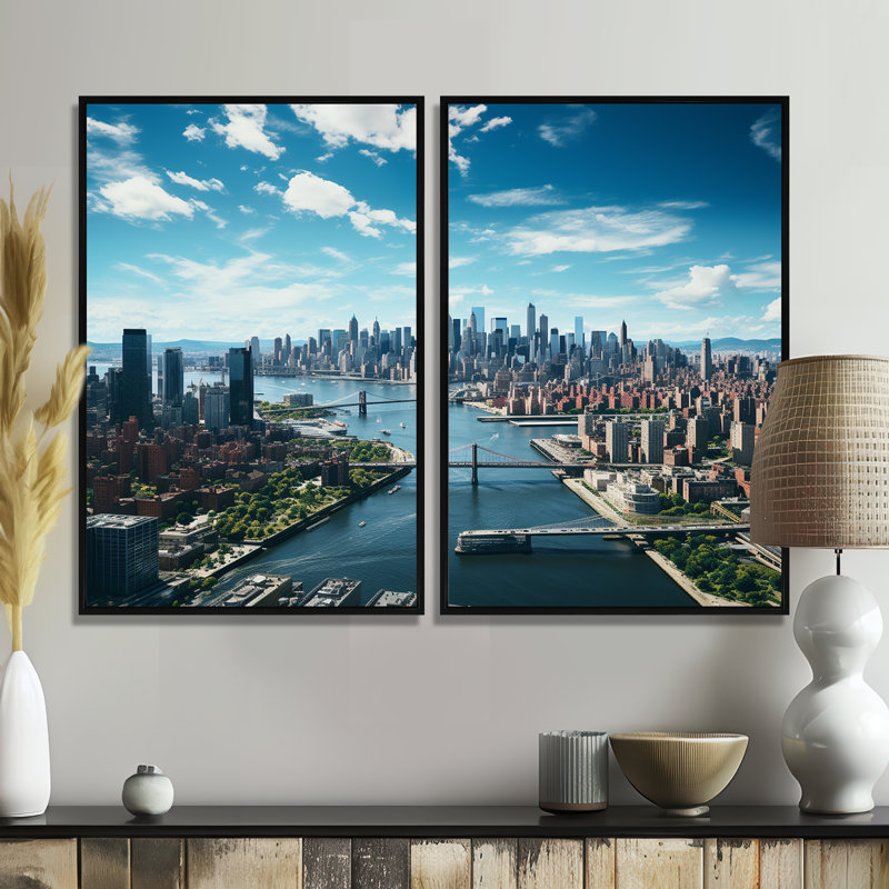 Cityscape of Nyc USA I - ensemble d'art mural industriel de 2, Impression encadrée flottante, Black, 36" H x 48" W