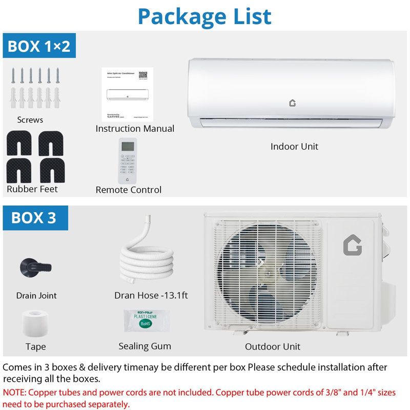 Mini climatiseur à deux zones 20K BTU avec unités intérieures 9K + 9K, refroidit 800-1 000 pieds carrés, 20 SEER2, réfrigérant R454B, contrôle intelligent WiFi, température indépendante à deux zones (+ 1 ℃), système de chauffage, préchargé 16 pieds Trousse