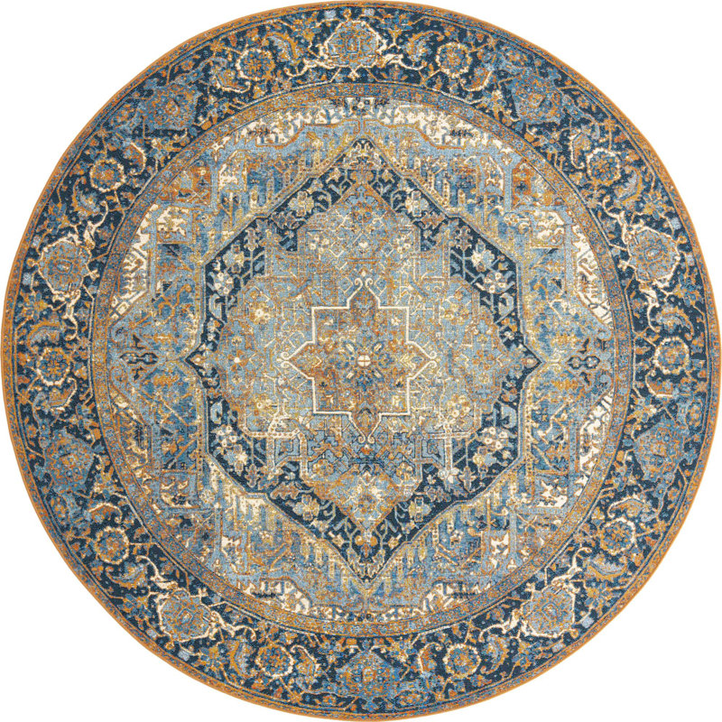 Tapis traditionnel bleu Blue_Unique Loom Nosara, Rond 7 pi 10 po